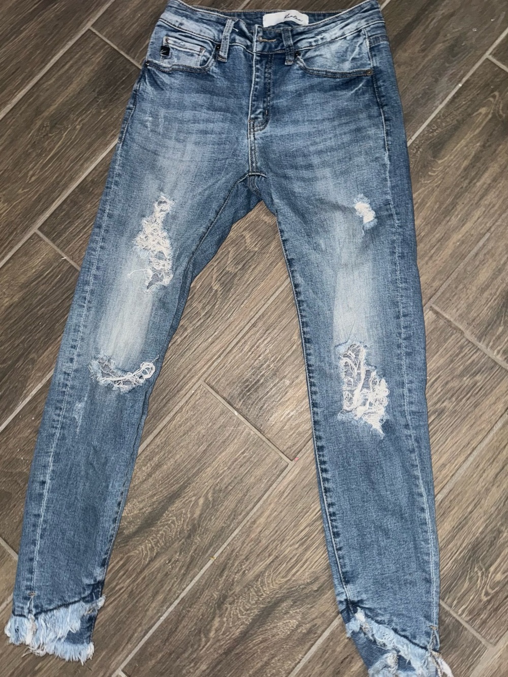 KanCan Distressed Blue Slim Jeans with Frayed Hem